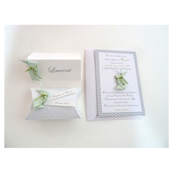 faire part de naissance lapin vert fait-main artisanal garcon