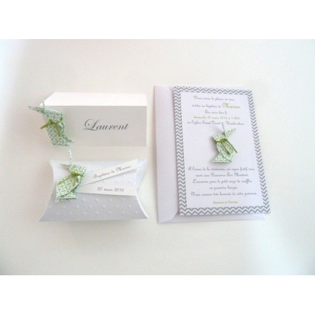 faire part de naissance lapin vert fait-main artisanal garcon