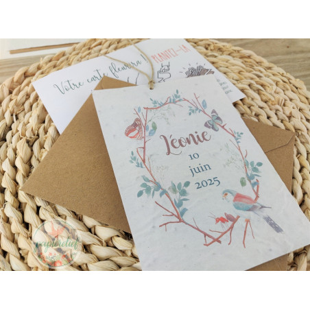 Faire part Naissance ou baptême à Planter oiseaux papillon aquarelle Faire part Naissance ou baptême à Planter oiseaux papillon aquarelle