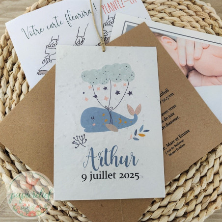 Faire part Naissance fait main à Planter baleine