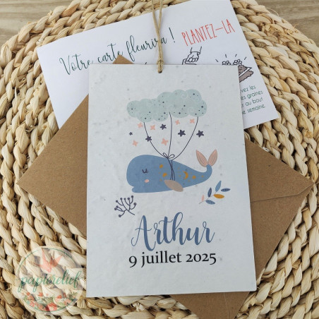Faire part Naissance fait main à Planter baleine