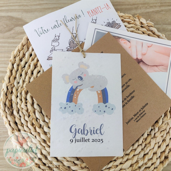 Faire part Naissance ou baptême à Planter koala fait main