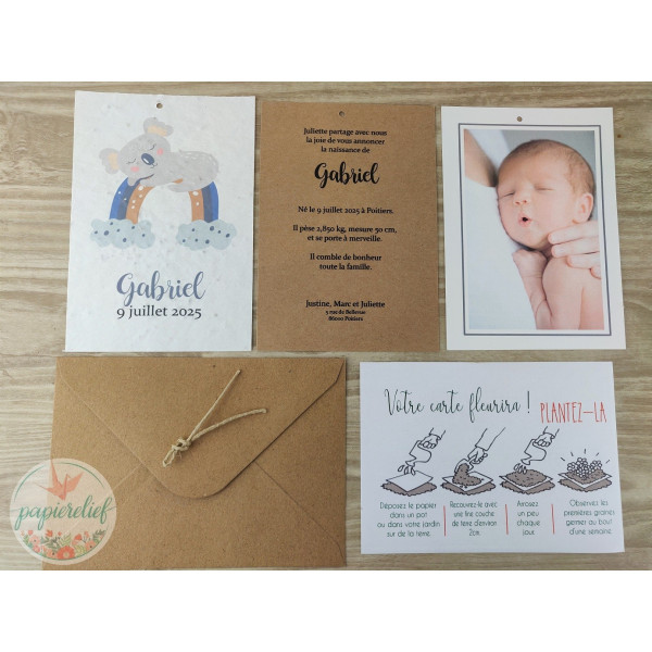 Faire part Naissance ou baptême à Planter koala fait main