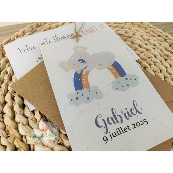 Faire part Naissance ou baptême à Planter koala fait main