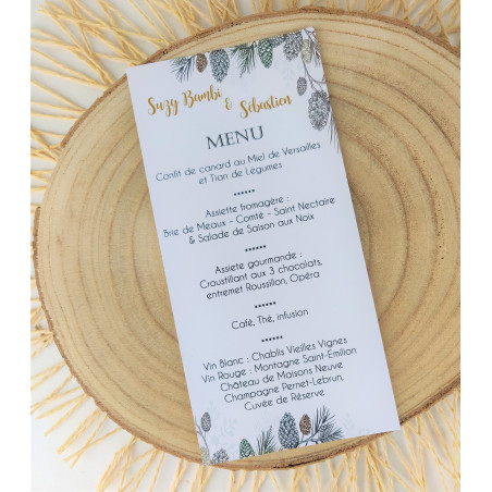 menu-pomme de pin -pour mariage champêtre chic  hiver automne