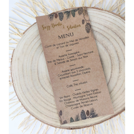 menu-pomme de pin -pour mariage champêtre chic  hiver automne