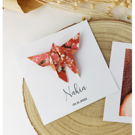 Faire part naissance baptême chic pour fille cigogne en origami 