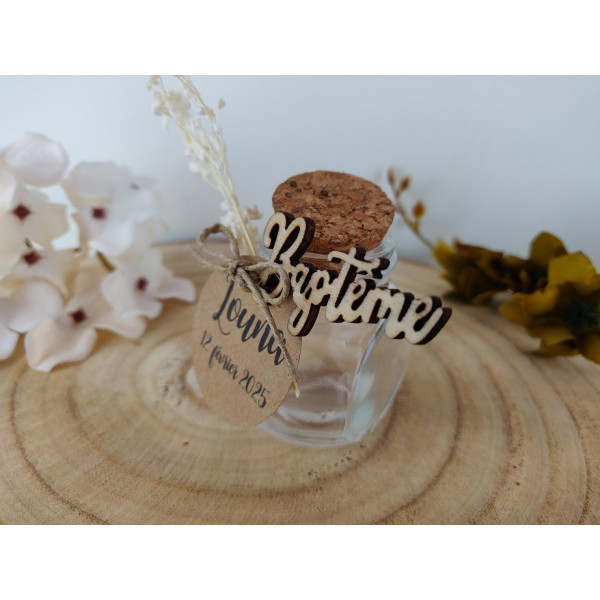 Contenant à dragées en verre bapteme champetre fleur sechées