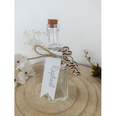 Mignonnette verre, mini bouteille, cadeau invités, remerciement, baptême champêtre