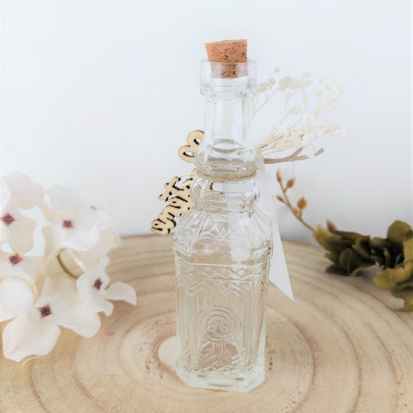 Mignonnette verre, mini bouteille, cadeau invités, remerciement, baptême champêtre