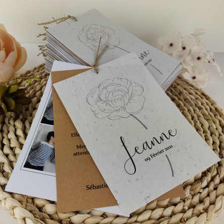 Faire part Naissance ou baptême à Planter pivoine artisanal ensemencé