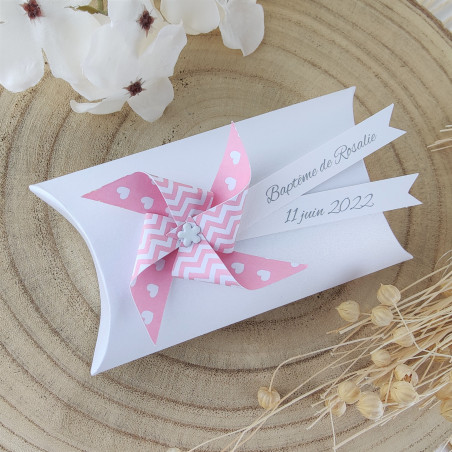 boite a dragees baptême fille moulin a vent rose pastel fait main original