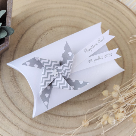 boite a dragees pour baptême fille garçon moulin a vent gris fait main