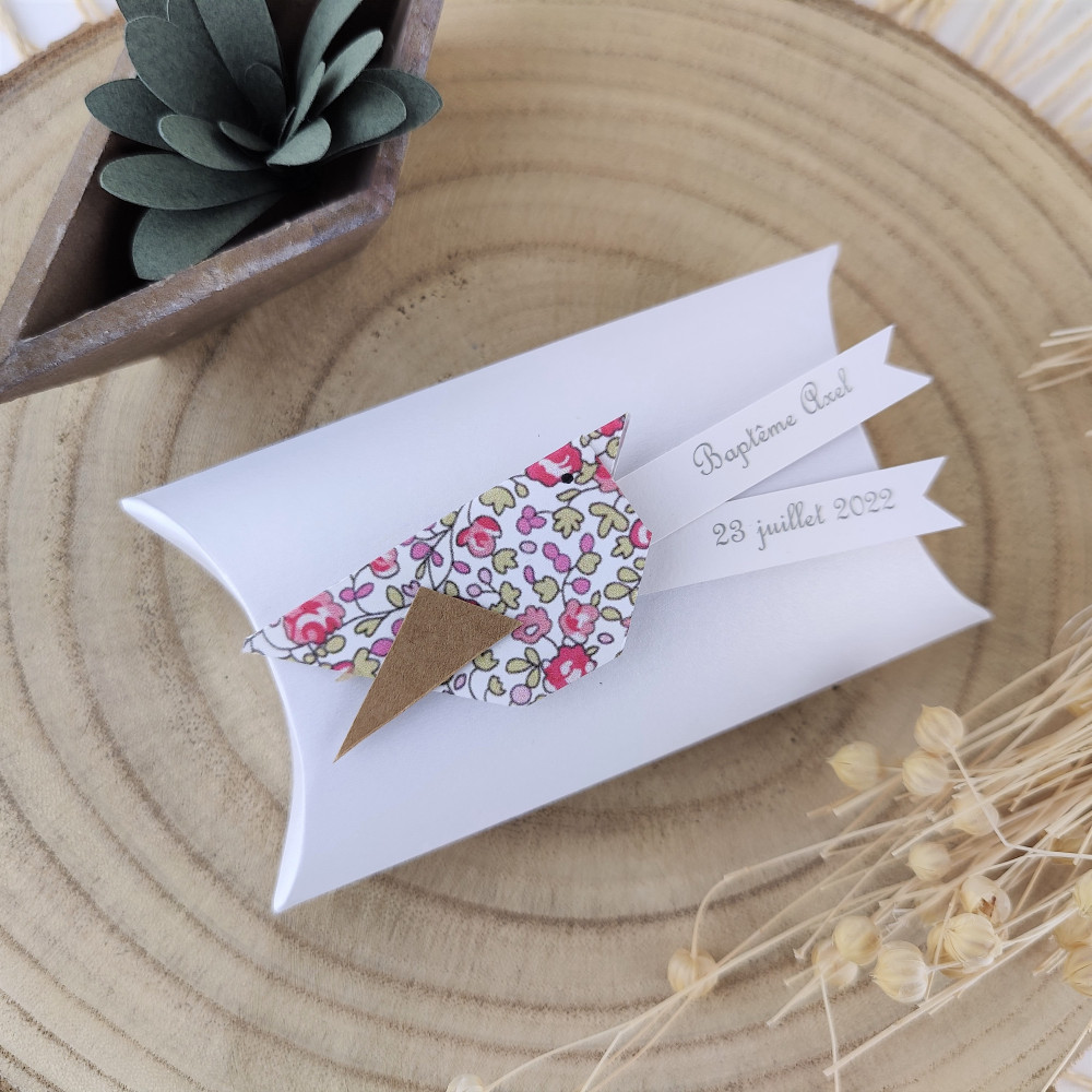 Boîte à dragées + oiseaux en origami en papier liberty Eloise