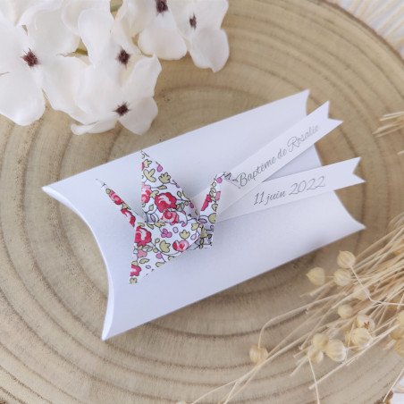 boite a dragees bapteme fille grue violet cadeau invites fait main