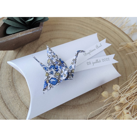 Boîte à dragées berlingot coussin + grue en origami papier liberty Eloise