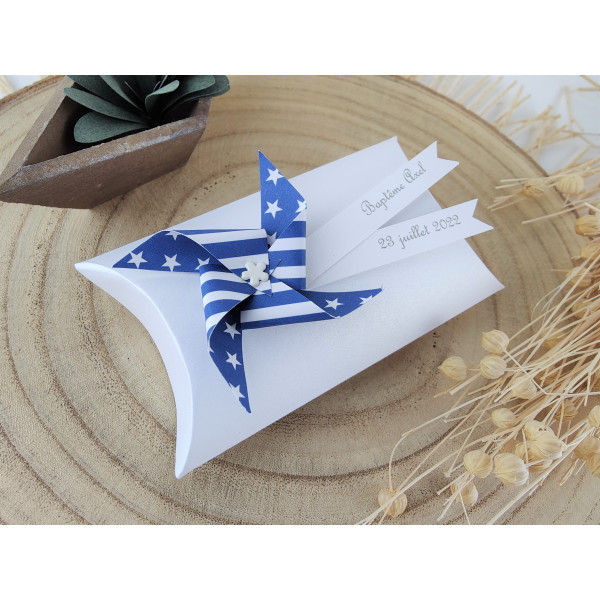 boite a dragees baptême garçon moulin a vent bleu marine original fait main