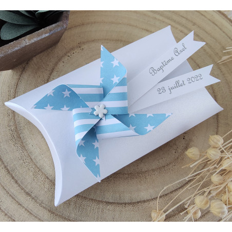 boite a dragees bapteme moulin a vent bleu ciel
