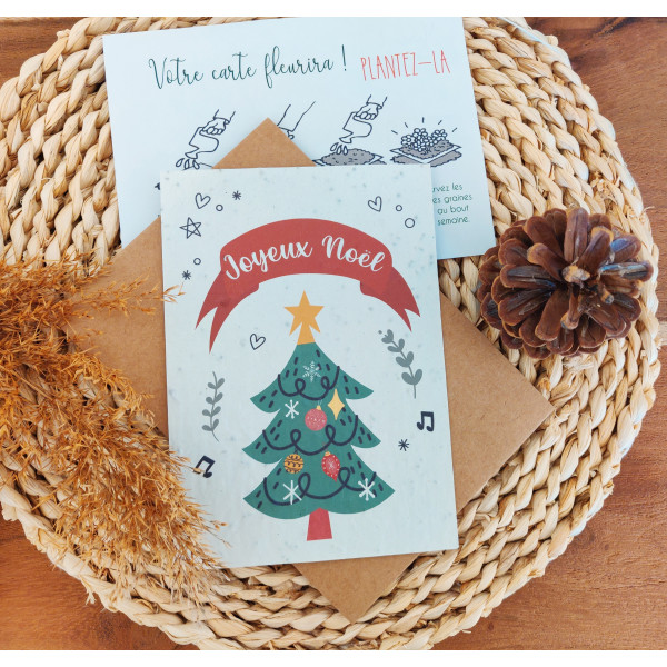 Lot de 4 Cartes à planter, Joyeux Noël, carte de voeux Noël en papier ensemencé