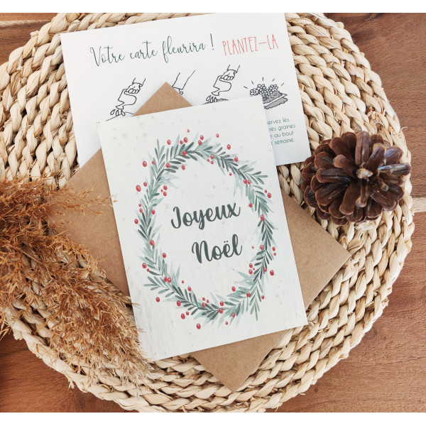 Lot de 4 Cartes à planter, Joyeux Noël, carte de voeux Noël en papier ensemencé