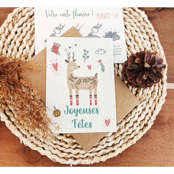 Lot de 4 Cartes à planter, Joyeux Noël, carte de voeux Noël en papier ensemencé
