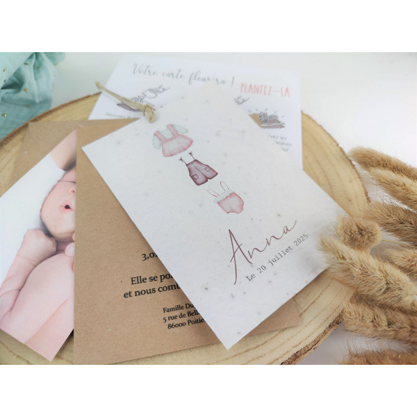 Faire part Naissance ou baptême à Planter layette body fille