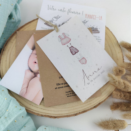 Faire part Naissance ou baptême ensemencé layette body fille