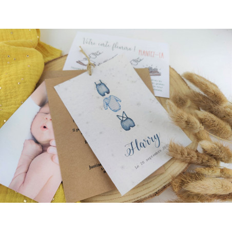 Faire part Naissance ou baptême à Planter layette body garçon Faire part Naissance ou baptême à Planter layette body garçon