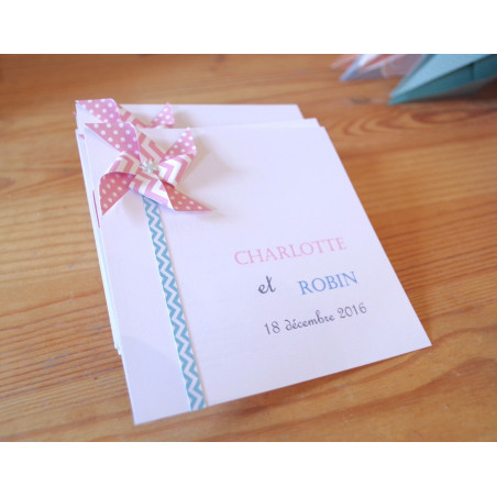 faire part original moulin a vent baptême mixte fille garçon fait main 