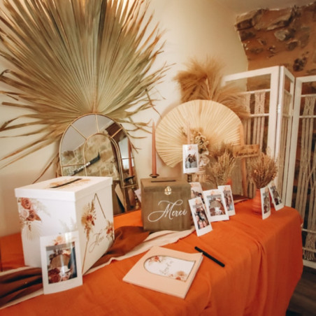 Livre d'Or Coachella, Terracotta, Blush et Or mariage bohème pampa hippie arche