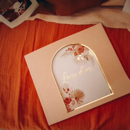 Livre d'Or Coachella, Terracotta, Blush et Or mariage bohème pampa hippie arche
