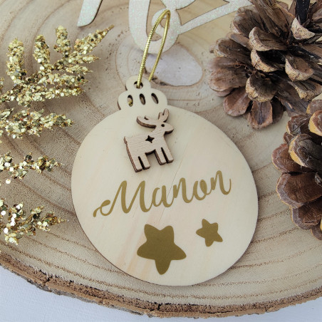 Boule pour Sapin de Noël en bois personnalisée - bois/or