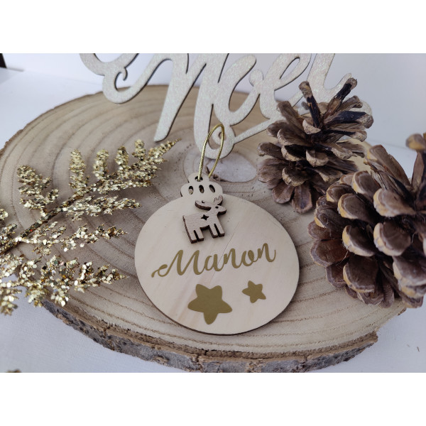 Boule pour Sapin de Noël en bois personnalisée - bois/or