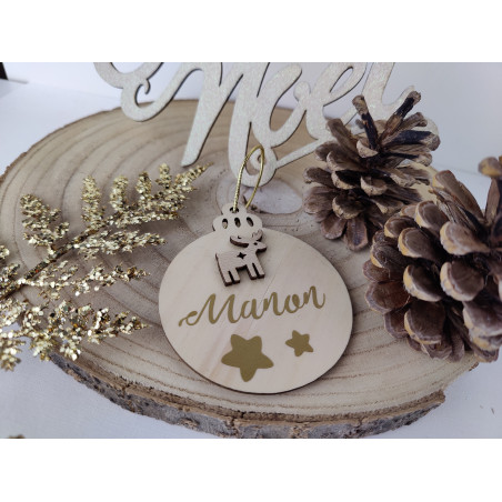 Boule pour Sapin de Noël en bois personnalisée - bois/or