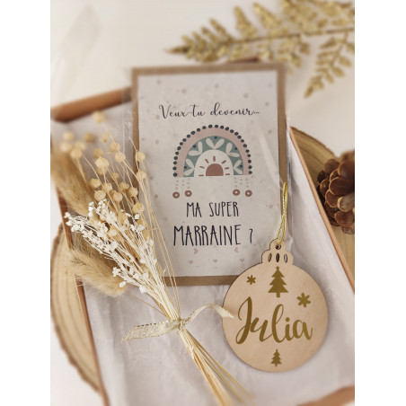 Box coffret cadeau demande marraine Noël personnalisée - carte planter fleurs sechées  boule personnalisée