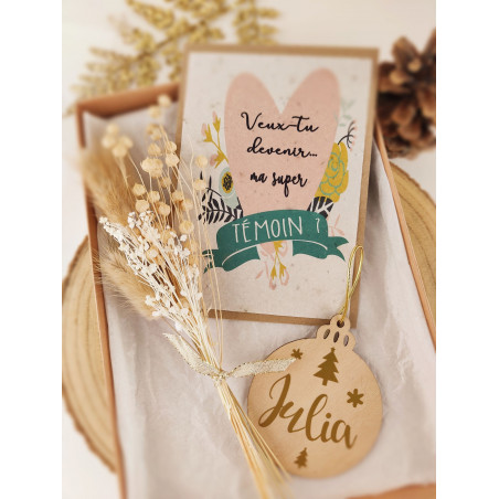 Box coffret cadeau demande marraine - Noël, carte à planter + bouquet de fleurs sechées +  boule de sapin de Noël personnalisée