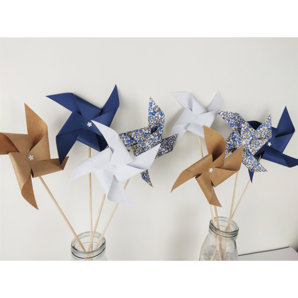 Moulins a vent liberty eloise bleu kraft blanc bapteme fille ou garçon