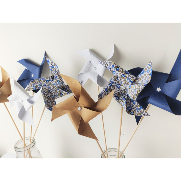 Moulins a vent liberty eloise bleu kraft blanc bapteme fille ou garçon