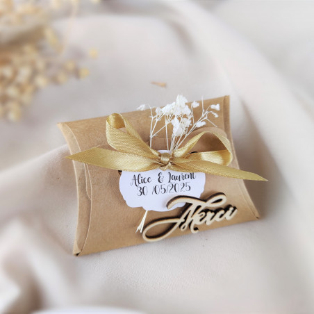 Boîte à dragées kraft, fleurs séchées, Merci en bois, cadeau de remerciement invités  anniversaire, baptême, mariage, communion