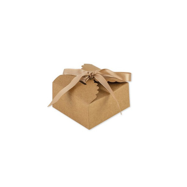 Boîte à dragées cube kraft, fleurs séchées, étiquette personnalisée, cadeau invités  anniversaire, baptême, mariage, communion c