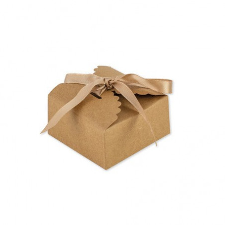 Boîte à dragées cube kraft, fleurs séchées, étiquette personnalisée, cadeau invités  anniversaire, baptême, mariage, communion c