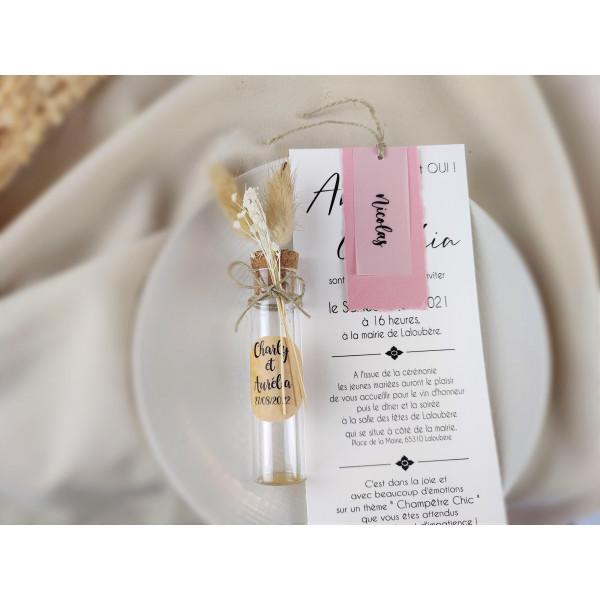 Tube en verre à dragées, fleurs sechées -...