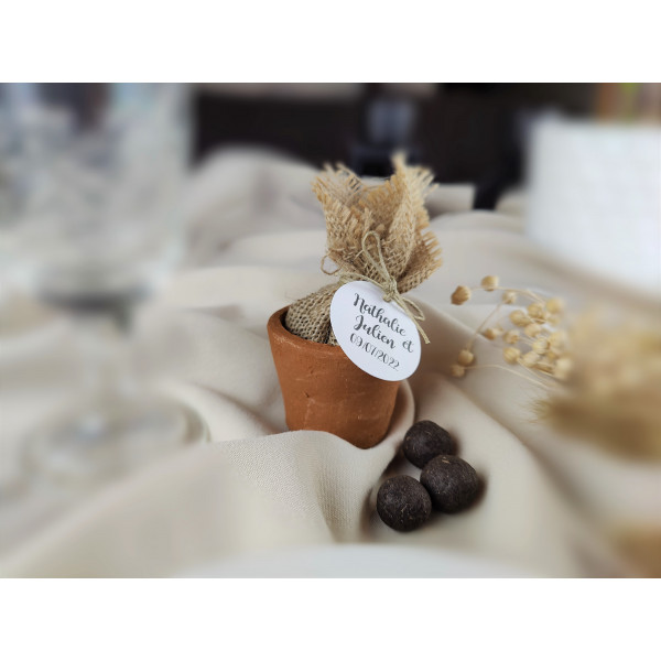 Pot en terre personnalisé + Aumonière en jute...