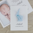 Faire part de naissance - baptême - carte de remerciement lapin en origami pour garçon turquoise / fait main
