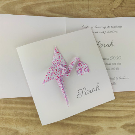 faire part naissance original cigogne liberty violet fait-main artisanal