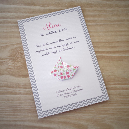 faire part baptême bateau en origami nautique artisanal