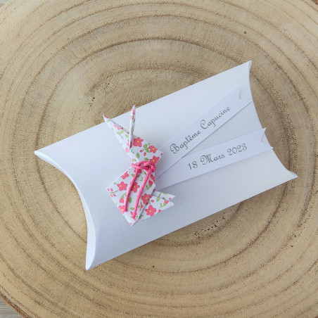 boite a dragees baptême original lapin liberty framboise pour fille