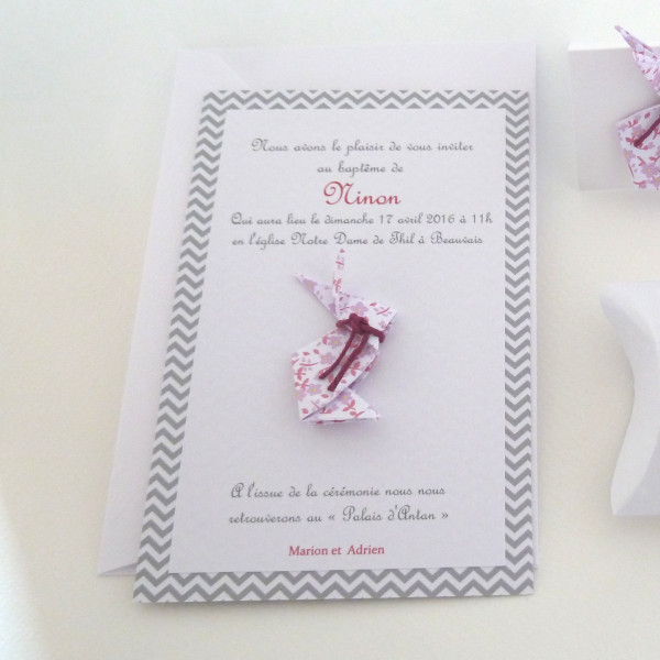 faire part baptême original pour fille lapin liberty violet
