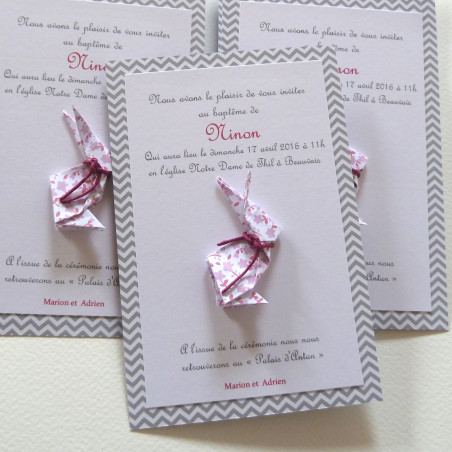faire part baptême original pour fille lapin liberty violet