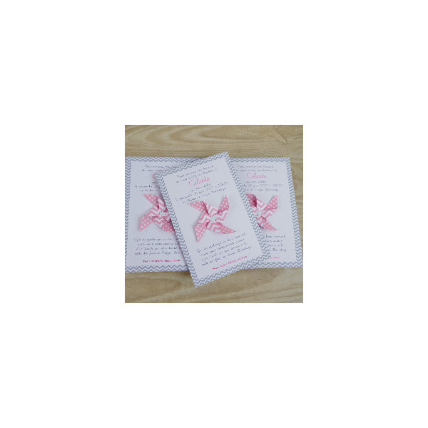 Faire part moulin a vent en - rose gris